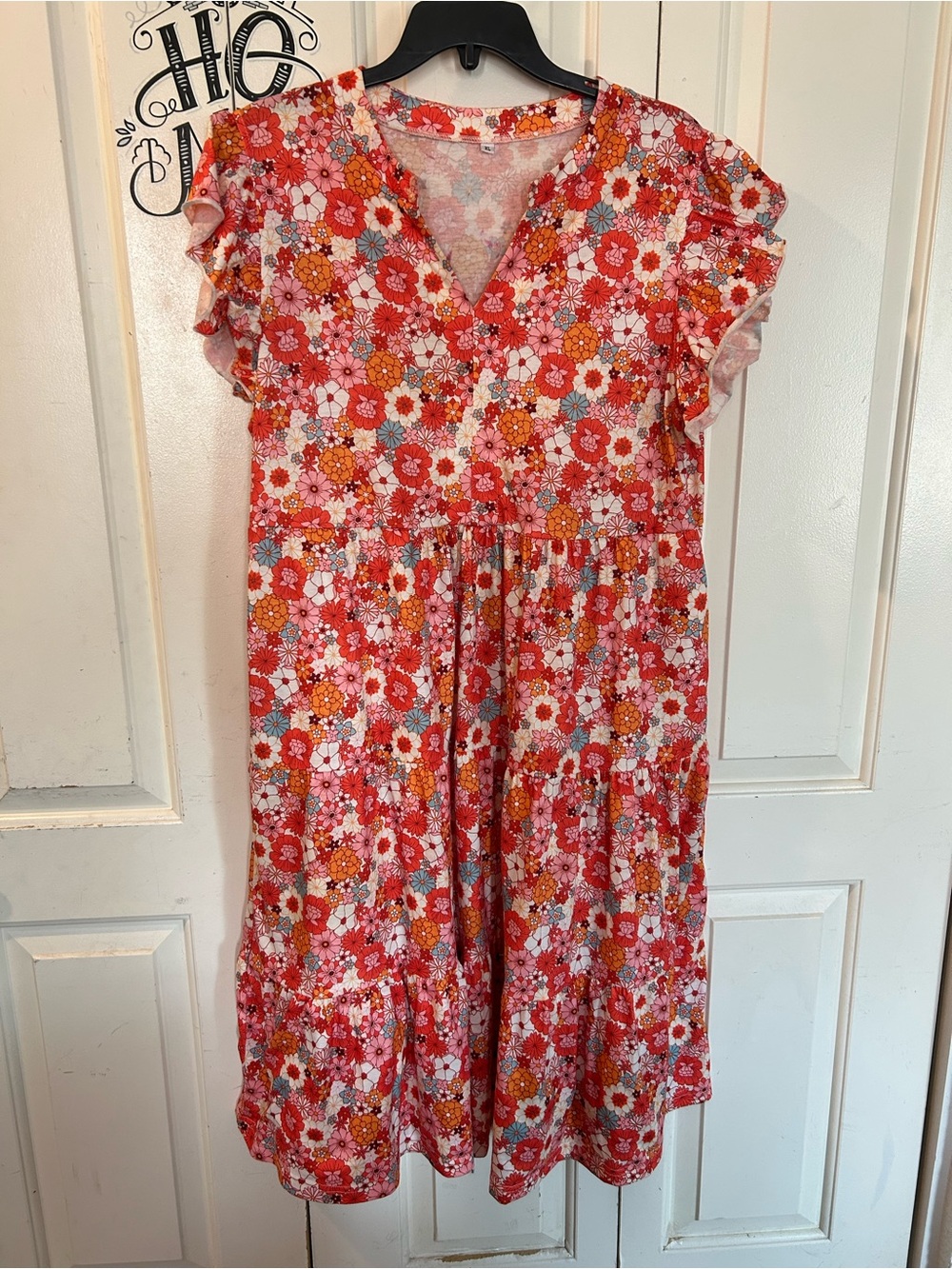 Boho Floral Print Tiered Midi Sundress with Ruffle Sleeves Size XL